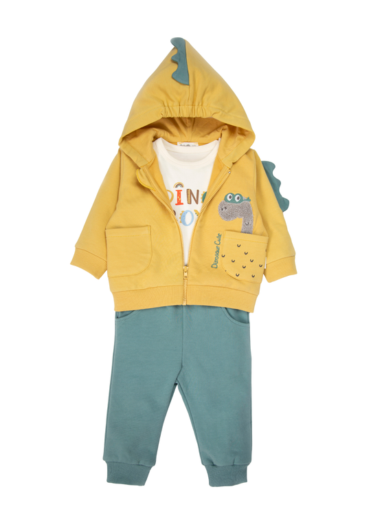 Set de 3 Piese pentru Baieti, cu Cardigan cu Gluga si Creasta de Dinozaur K5485 – Bebetto