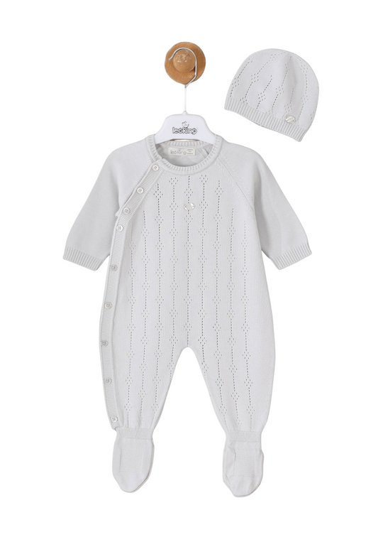 Salopeta Tricotata Lunga Bleu cu Fes 7434 Leo King