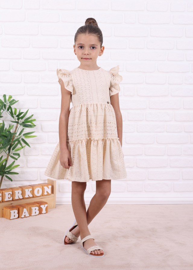 Rochie Broderie din Bumbac Bej 765 Connie Baby