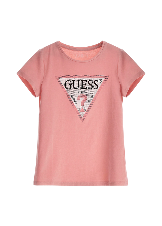 Tricou Roz cu Maneca Scurta Logo Triungi Rosu J2YI51 K6YW1 G6V9 Guess