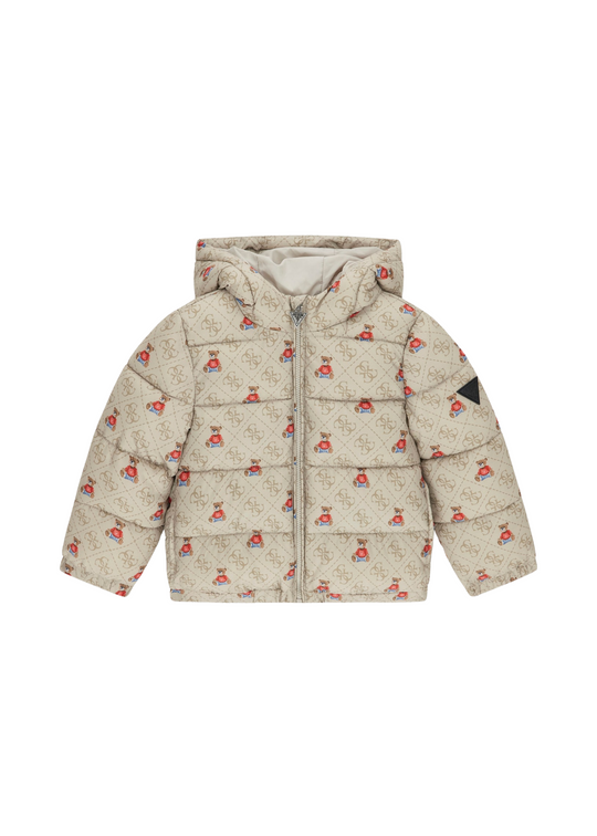 Geaca Bej Matlasata cu Imprimeu Ursi si Monograme N5BL04 WCFM0 P1LT Guess