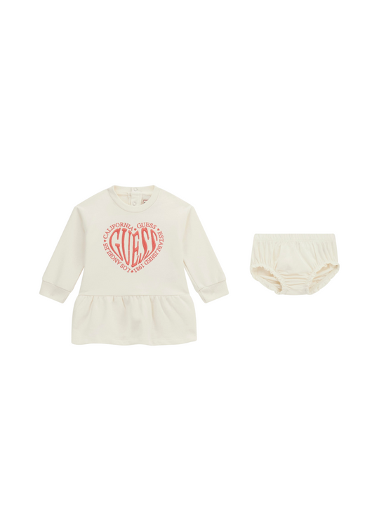 Rochie Crem din Bumbac cu Maneca Lunga cu Logo Inima si Chilotel A5YK06 KAD74 G012 Guess