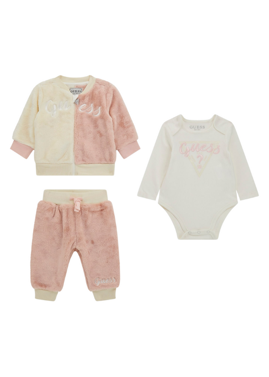 3 Piece Tracksuit White with Pink Hoodie Pants and Body with Long Sleeves S4BG08 WFRS0 FTP4 Guess