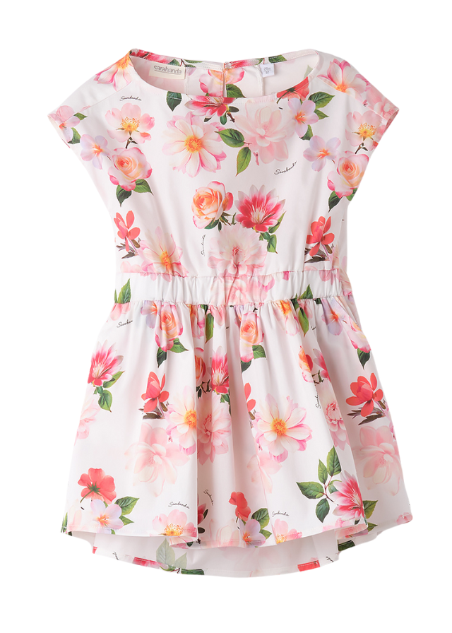 Rochie Alba Fara Maneci cu Imprimeu Flori Multicolore 0.B230/00 Sarabanda