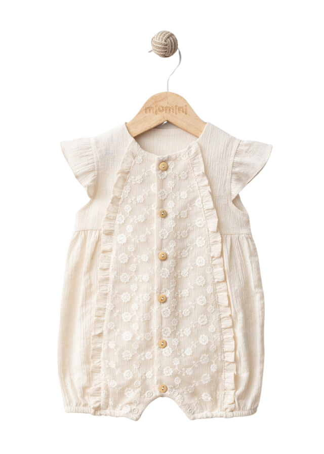 Salopeta Scurta Bej cu Insertie Dantela cu Flori 4248 MyMio