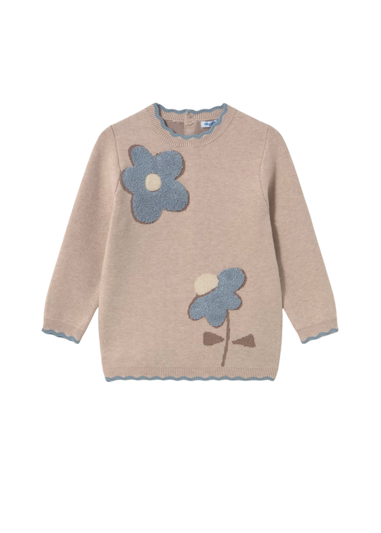 Rochie Tricotata Bej cu Flori pentru Fetite 2942 – Mayoral