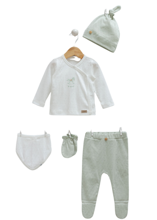 Set of 5 Cream with Green and Horse Print for Girls 9850 Mell Sweet Baby