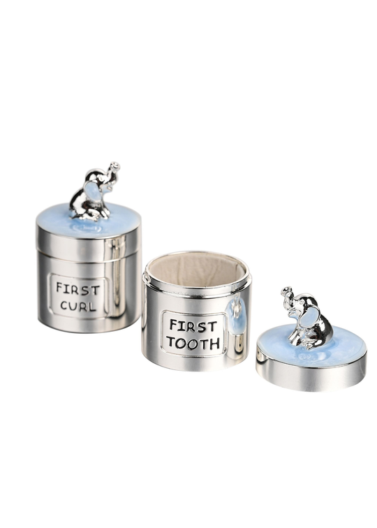 Set 2 Casete Argintate Prima Suvita si Primul Dinte cu Elefanti Bleu CG1952B Celebrations