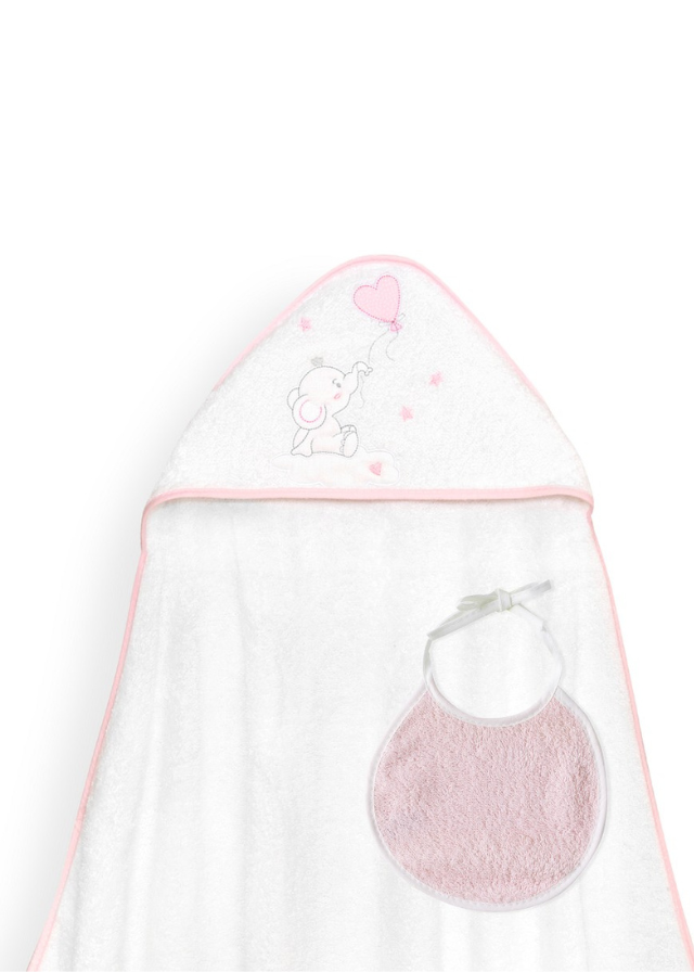 Prosop cu Capison 100x100 cm si Bavetica Alb-Roz cu Elefantel 01247-12 Interbaby
