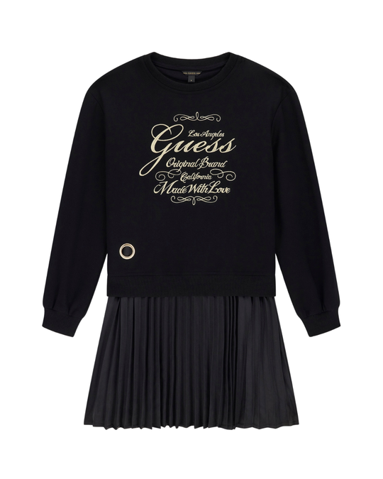 Rochie Neagra cu Maneca Lunga si Fusta Plisata J5BK31 KAUH0 JBLK Guess