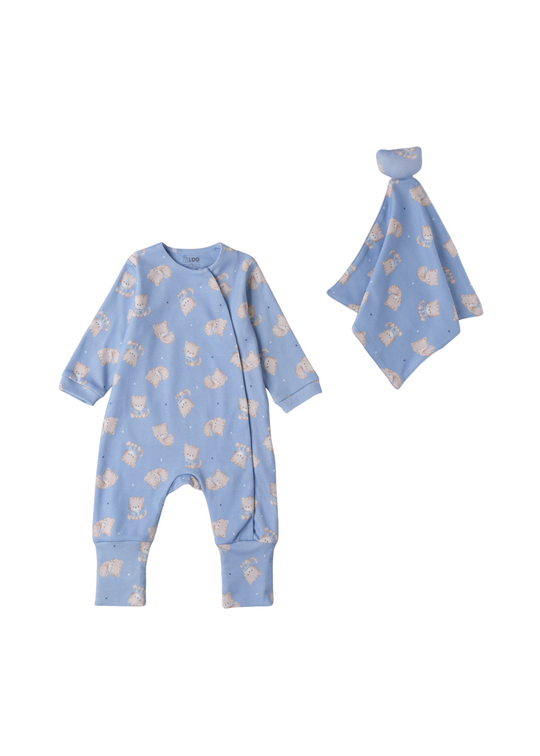 Set Salopeta Lunga Bleu cu Imprmeu Tigrii si Jucarie GUGU 4.F022/K1 iDO