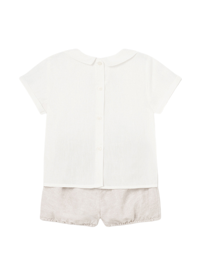 AnneBebe - Set 2 Piese pentru Ceremonie, Camasa cu Maneca Scurta Ivory si Pantaloni Scurti Bej 1216 Mayoral