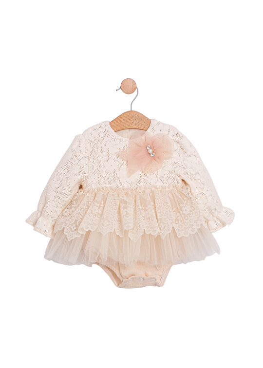 Body Crem din Dantela cu Maneca Lunga si Volane MJ170 Mary & Joe