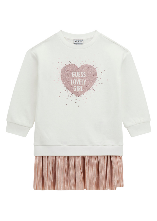 Cream Long Sleeve Dress with Heart and Ruffle K4BK15 K8D80 G012 Guess