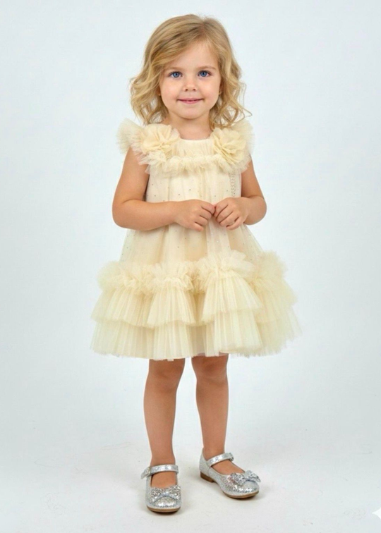 Beige tulle glitter ceremony dress art 3209 Mon Princess
