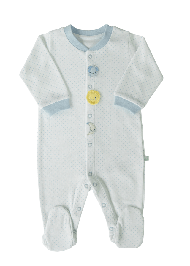 AnneBebe - Salopeta Baieti Alba & Picouri Bleu Bumbac Organic S10633