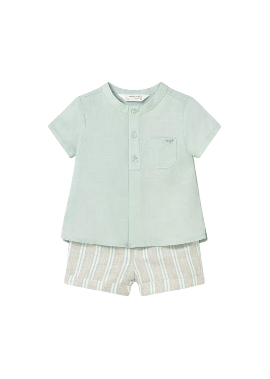 Set 2 Piese Camasa Verde Maneca Scurta si Pantaloni Scurti Bej 1270 Mayoral