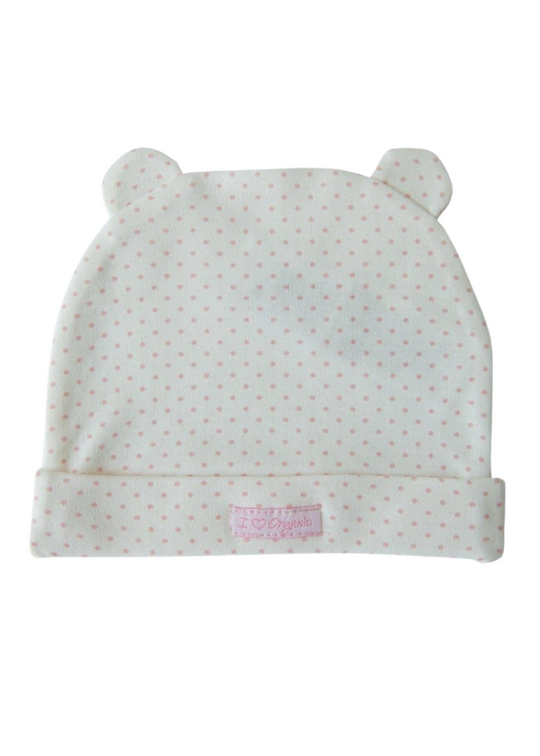 Cream Organic Cotton Headband with Pink Polka Dots S31221 KitiKate