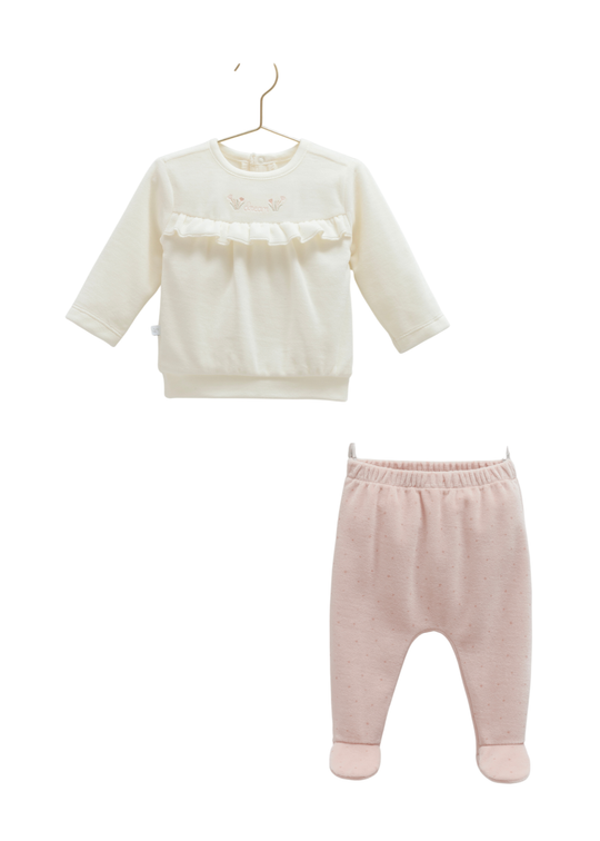 Set 2 Piese Velur Bluza Crem si Pantaloni Roz Pudra TKK2142 Mell Sweet Baby