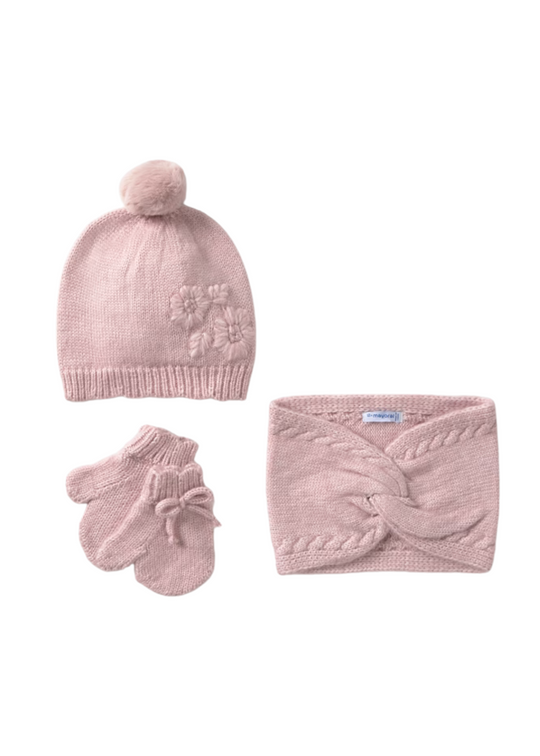 Set of 3 Knitted Hat, Scarf and Gloves Pink 10019 Mayoral