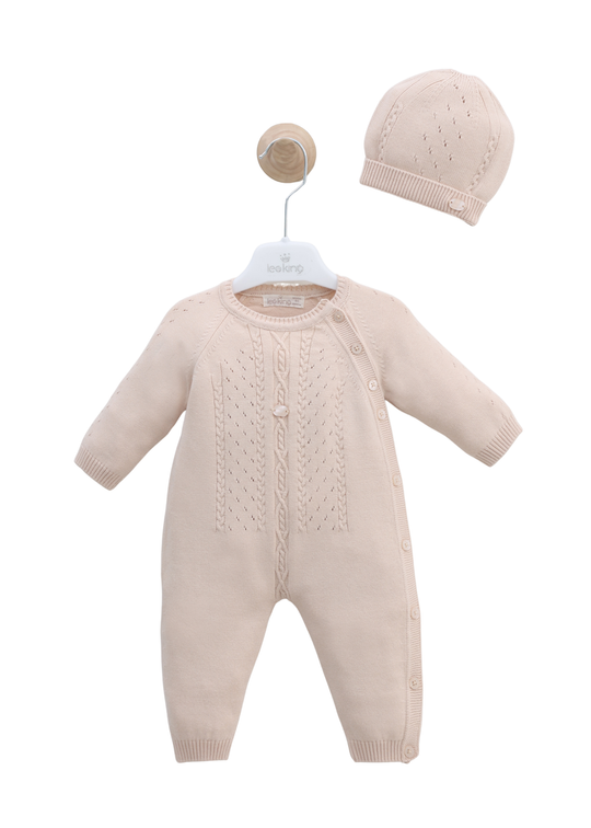 Set Salopeta Lunga Tricotata Bej cu Fes 7463 Leo King