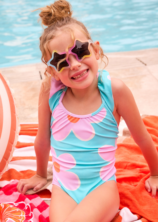 Costum Baie Turquoise cu Flori Lila 3738 Mayoral