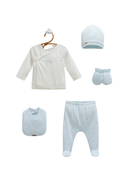 5-Piece Newborn Set in Cream and Blue Perforated Cotton ZE1543 Mell Sweet Baby