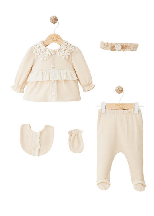 Set of 5 Pieces Beige with Crocheted Lace 4107 MyMio