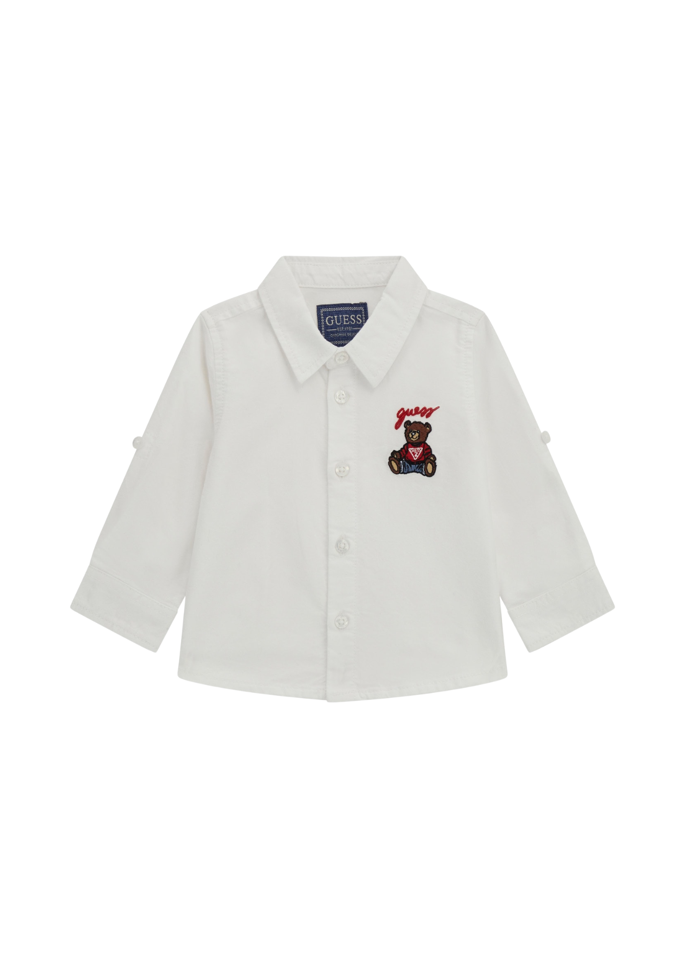 Camasa Alba cu Maneca Lunga din Bumbac Broderie Urs I5RH00 W9CL0 G011 Guess