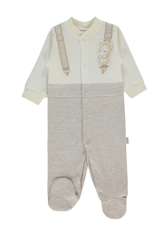 Salopeta Lunga Crem cu Bej cu Urs T4048 Bebetto