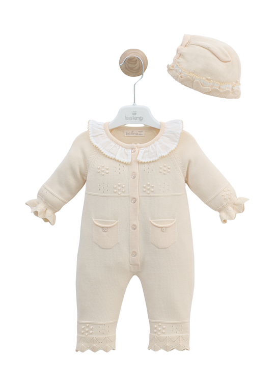 Beige Knitted Long Jumpsuit and Hat Set 7462 Leo King