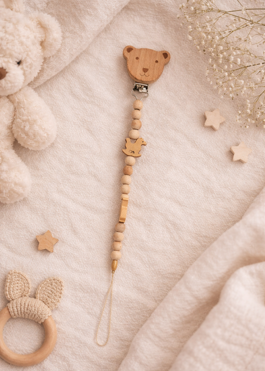 Suport Pentru Suzeta din Lemn Organic cu Urs CSYA1000 Baby Cosy
