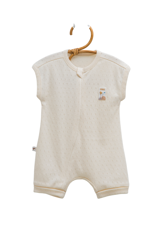 Salopeta Scurta Bej cu Fermoar Bumbac Perforat Hello Boy TE2379 Mell Sweet Baby