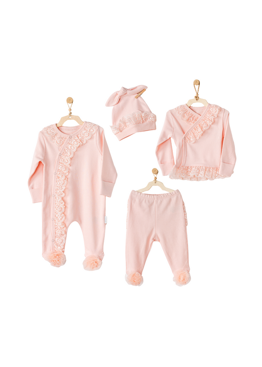 Set 4 Piese Nou Nascut Somon cu Dantela AC25592 Andywawa