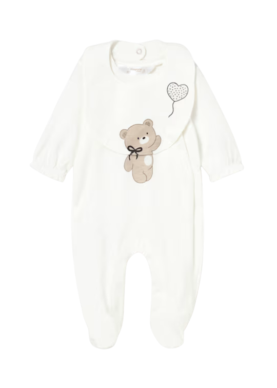 Set Salopeta Lunga Crem cu Urs si Baveta 1711 Mayoral