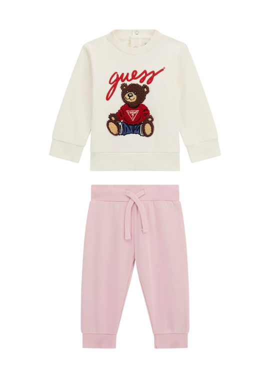 Set 2 Piese Bluza Sport cu Maneca Lunga si Pantaloni Crem – Guess
