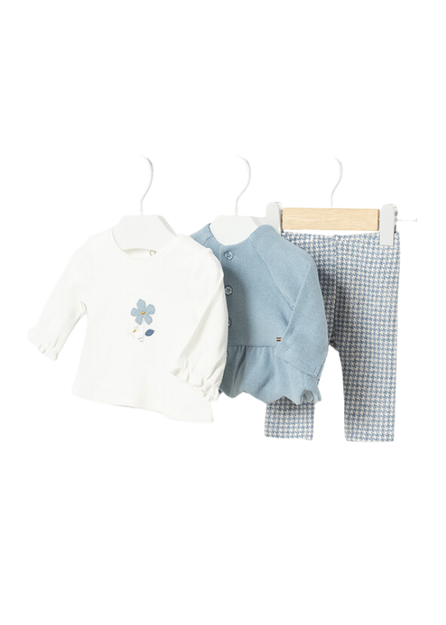 AnneBebe - Set 3 Piese pentru Fetite, Jacheta Bleu, Colant cu Imprimeu Bleu si Bluza col 16 art 2756 Mayoral