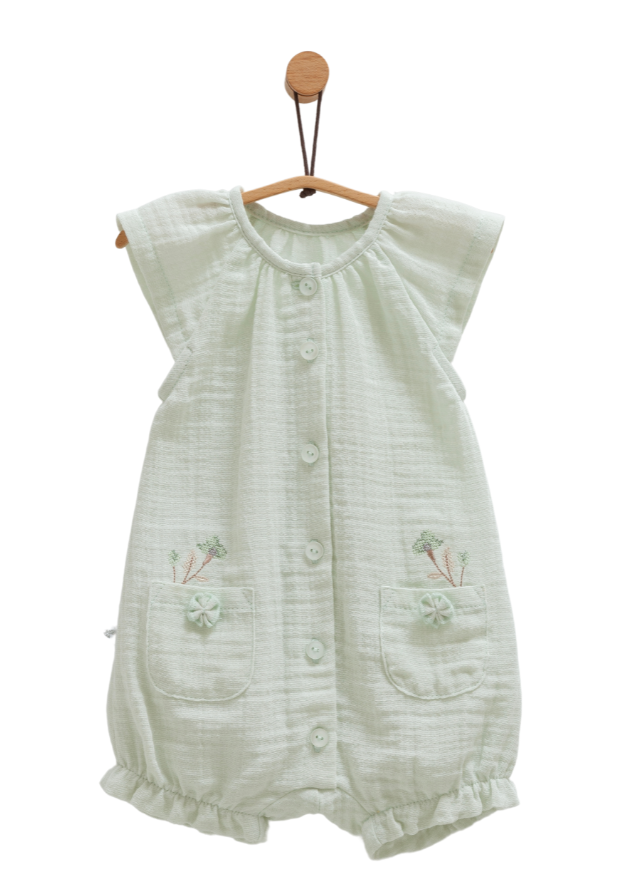 Salopeta Scurta Muselina Verde cu Nasturi Little Girl TK1659 Mell Sweet Baby