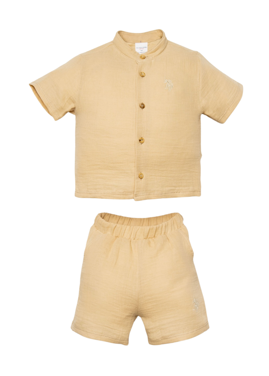 2-Piece Muslin Short-Sleeve Shirt and Shorts Set Beige USB2883 V6 Us Polo Assn