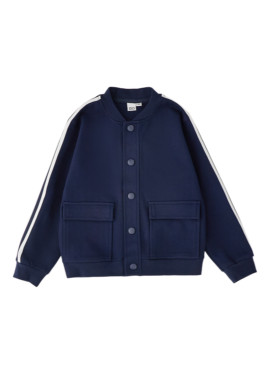 Cardigan Tricotat Bleumarin cu Dungi Albe pe Maneca pentru Baieti 4.H462/00 – iDO