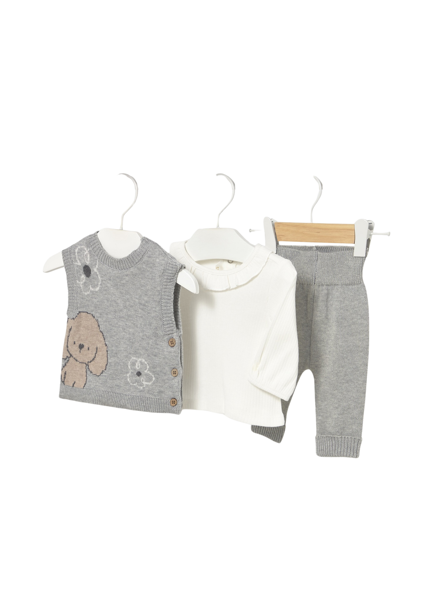 Set 3 Piese Vesta si Pantaloni Tricotate Gri si Bluza Crem 2709 Mayoral