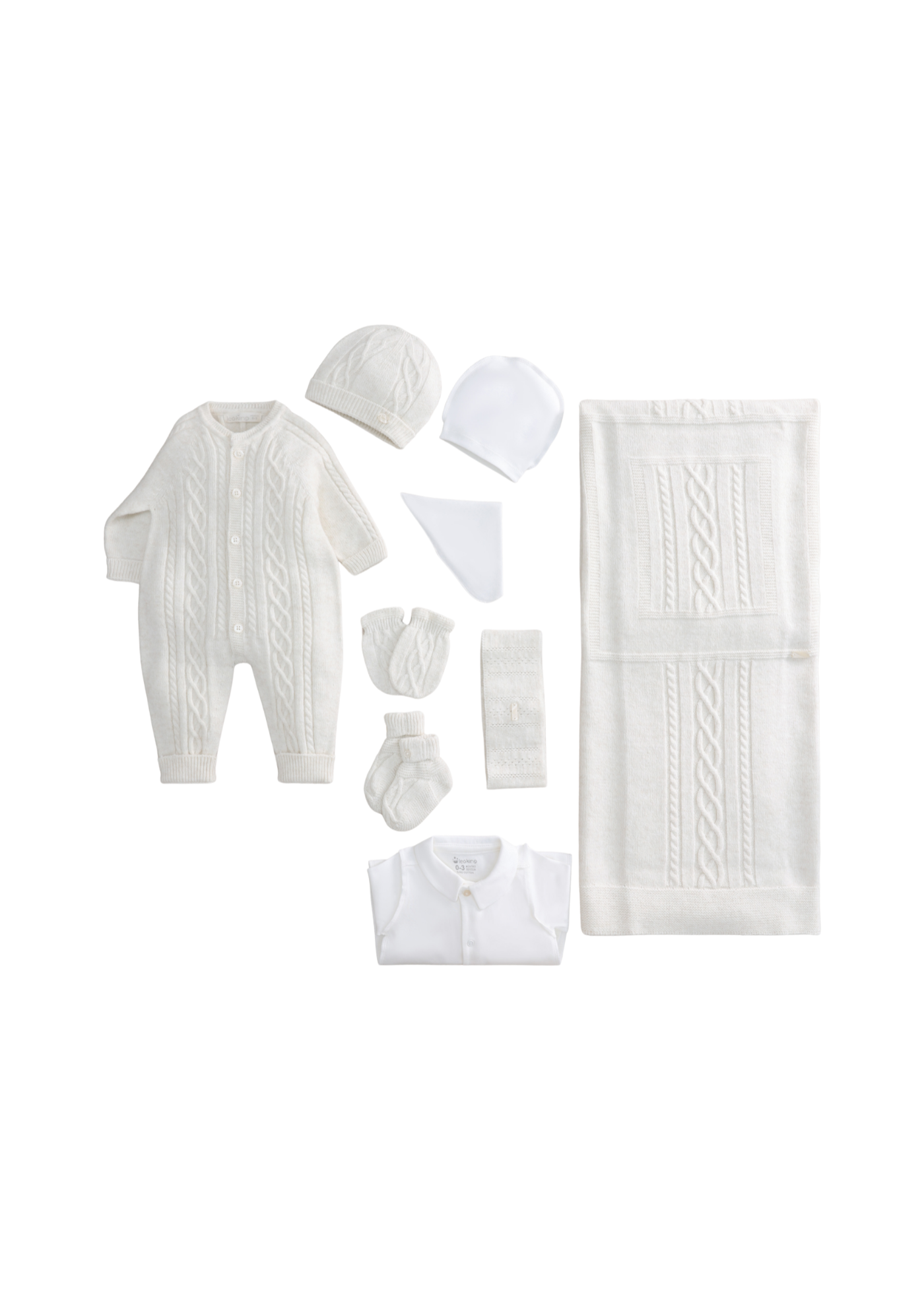 Set Maternitate 9 Piese Tricotat cu Lana Merinos Alb Salopeta 3430 Leo King