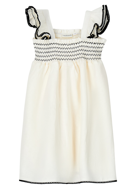 Cream and Black Linen and Viscose Dress with Straps 0.G367/00 Sarabanda