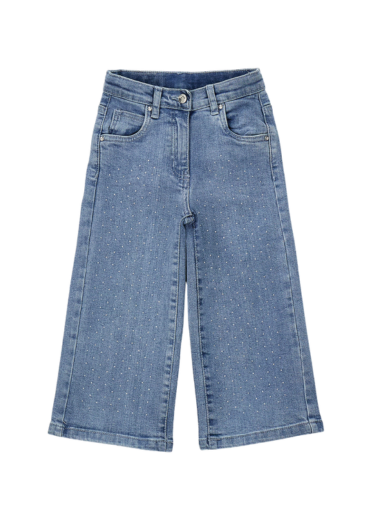 Pantaloni Lungi Denim Bleu cu Aplicatii Sclipitoare pentru Fete 00/7300 – Sarabanda