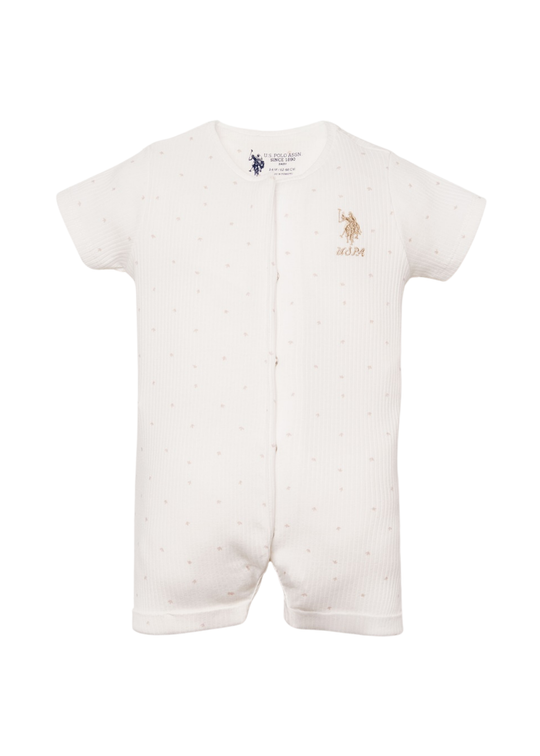 Ivory Short Romper with Snaps Beige Print USB2954 V1 Us Polo Assn