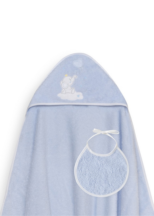Prosop cu Capison 100x100 cm si Bavetica Bleu cu Elefantel 01247-01 Interbaby