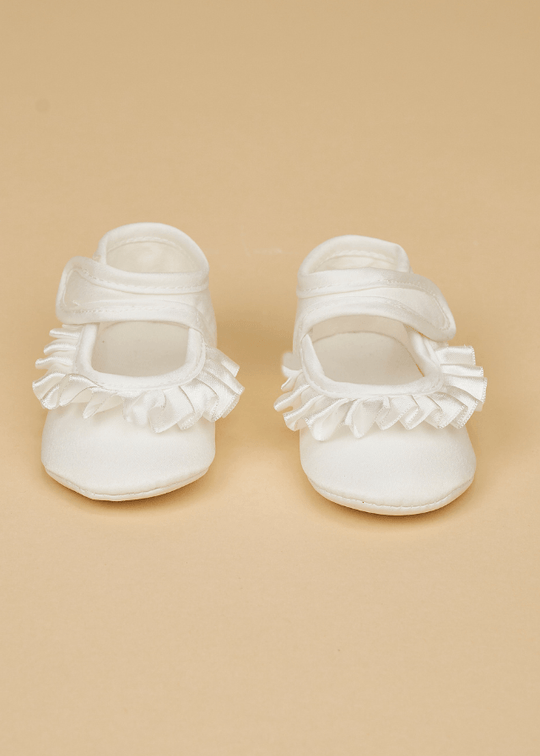 Balerini din Saten Crem cu Volan si Bareta Ecru pentru Fetite 231223 Sinderella