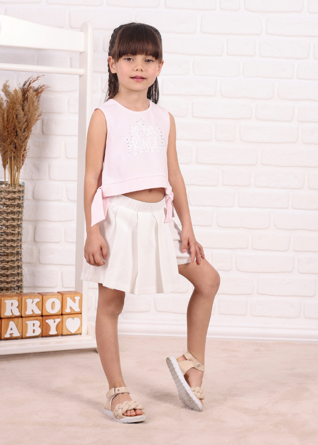 Set 2 Piese Top Roz si Pantaloni Scurti Albi 761 Connie Baby