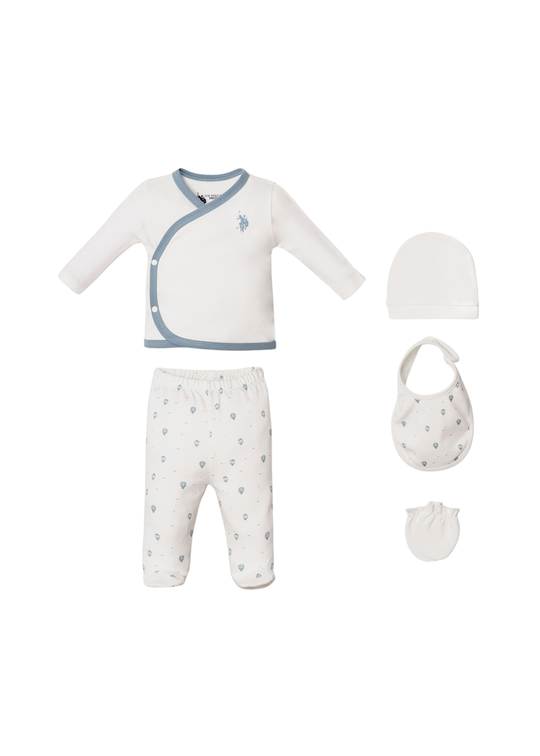 5-Piece Newborn Set White with Blue Balloons Print USB2851 U.S. Polo Assn.