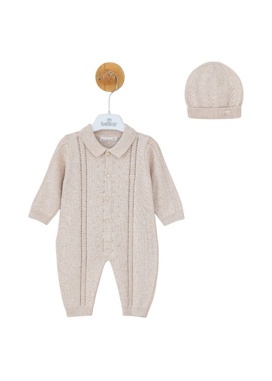 Salopeta Tricotata Lunga Bej cu Guler si Nasturi si Fes 7431 Leo King